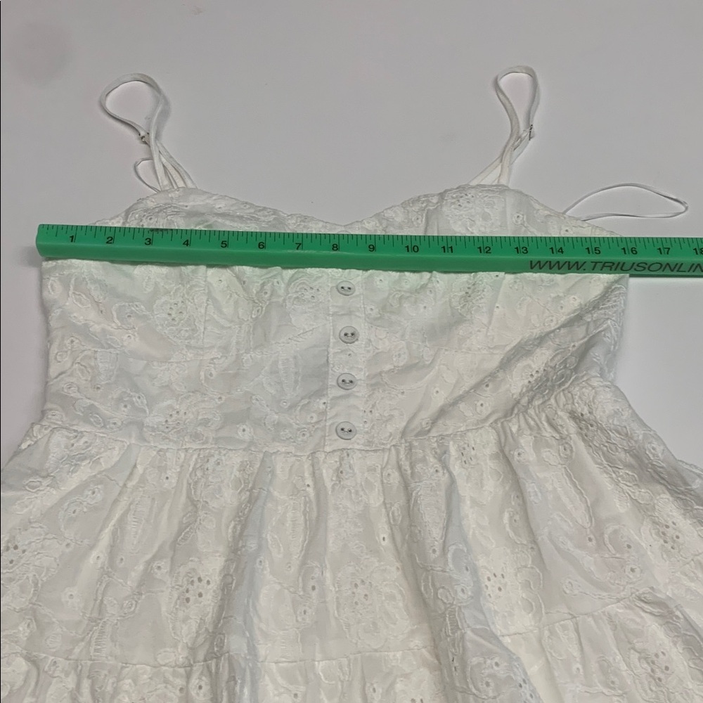 White Eyelet Spaghetti Strap Babydoll Dress - Picture 3 of 12